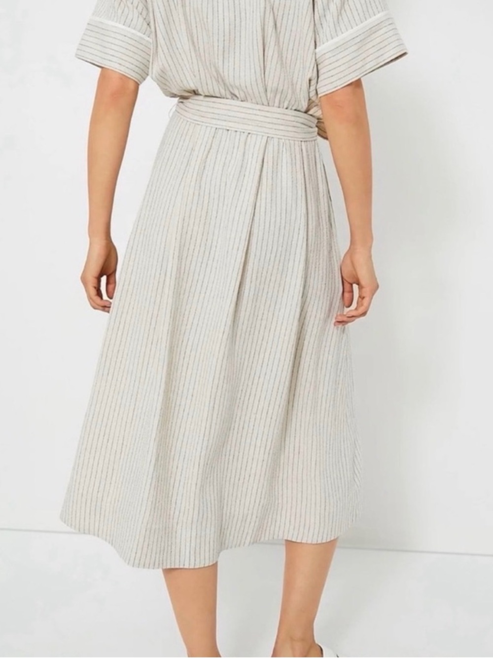 Tuckernuck Cream & Black Pinstripe Button-Front Shirt Dress Kate - Picture 3 of 8